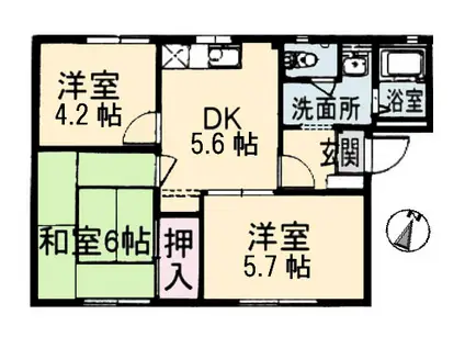 フレグランス南風II B棟(3DK/1階)の間取り写真