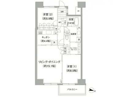 アビティ目黒(2LDK/6階)の間取り写真