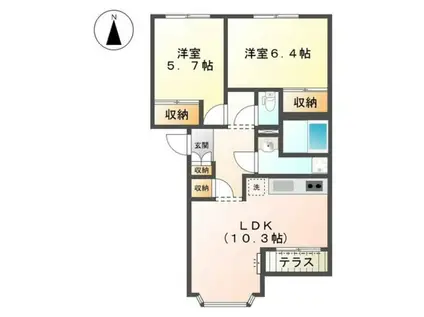 ウィンド・ヴィレッジI(2LDK/2階)の間取り写真