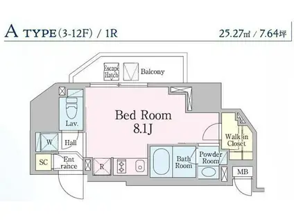 レジディア笹塚III(ワンルーム/6階)の間取り写真