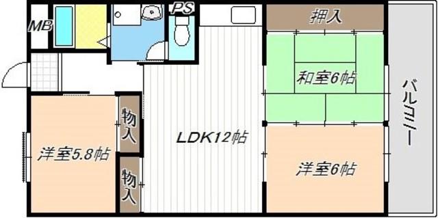 第5グランドハイツ服部(3LDK/3階)の間取り写真