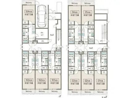AILE岡場II(1K/1階)の間取り写真