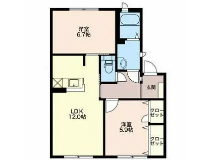 ガーデンテラス倉石S棟(2LDK/1階)の間取り写真