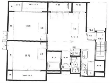 宝生ビル(2LDK/3階)の間取り写真