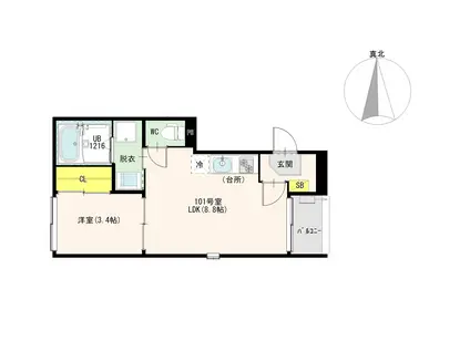 エーデルシュタイン花園伊町(1LDK/3階)の間取り写真