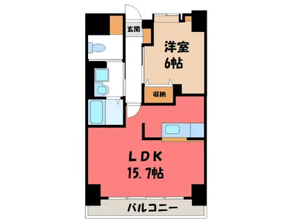 ウエストコート(1LDK/6階)の間取り写真