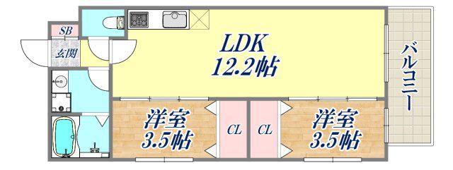 ティオセレーノ(2LDK/1階)の間取り写真