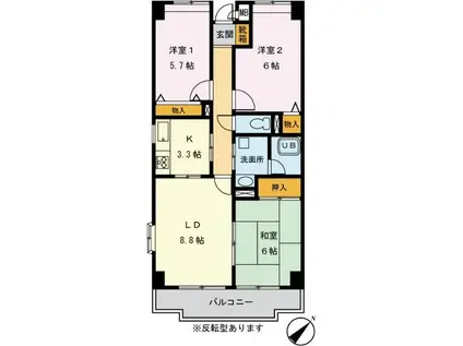 マンション篠崎(3LDK/5階)の間取り写真