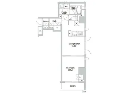 グラマシー横濱関内(1DK/2階)の間取り写真