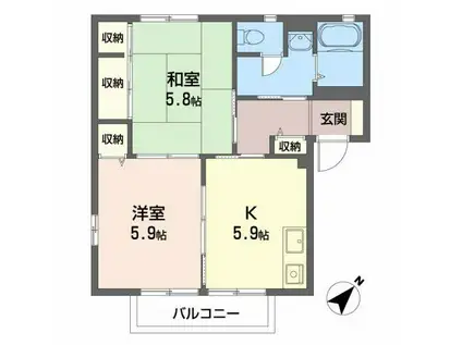 パステル・コートB(2K/2階)の間取り写真