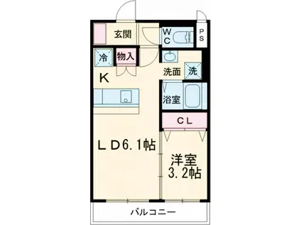 WING HILL 千成(1DK/2階)の間取り写真