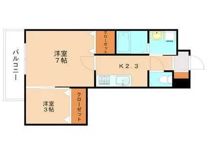   グレイスフル到津(2K/3階)の間取り写真