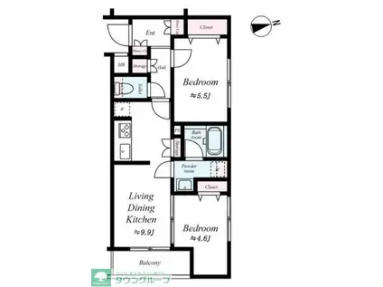 GENOVIA東向島SKYGARDEN(2LDK/2階)の間取り写真