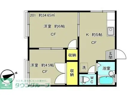 サニーハウス(2K/2階)の間取り写真