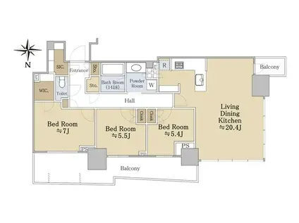 幕張ベイパーク ライズゲートタワー(3LDK/7階)の間取り写真