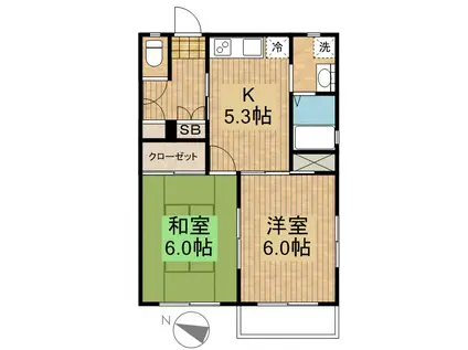 ドミール(2DK/1階)の間取り写真