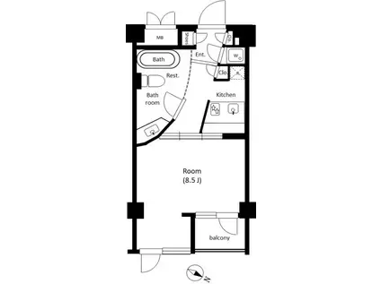 シンシア三軒茶屋レジデンスカフェ(1K/2階)の間取り写真
