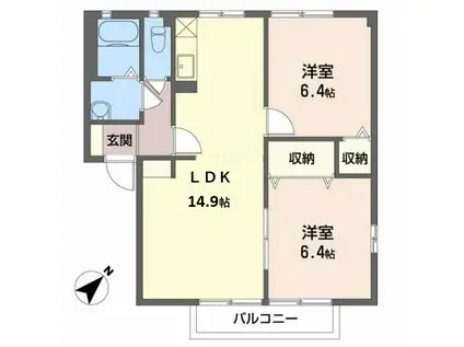 イーストII(2LDK/1階)の間取り写真