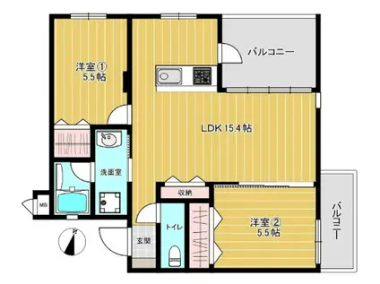 フローリド南城(2LDK/4階)の間取り写真