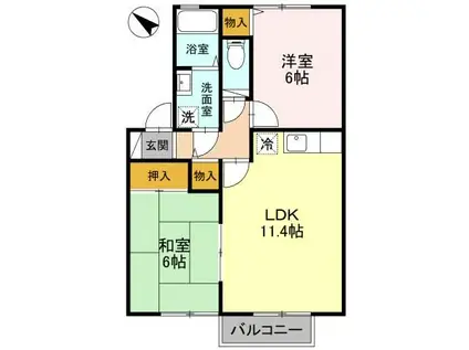 エスポワールMATSUI2(2LDK/2階)の間取り写真