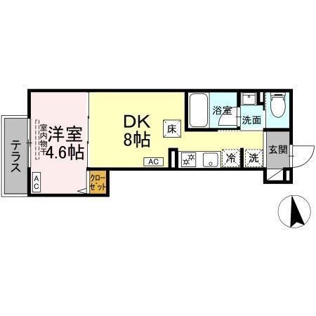 セレスティア北加平(1DK/1階)の間取り写真