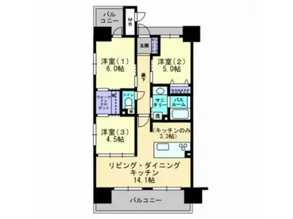 アルファライフ岡大医学部前(3LDK/3階)の間取り写真
