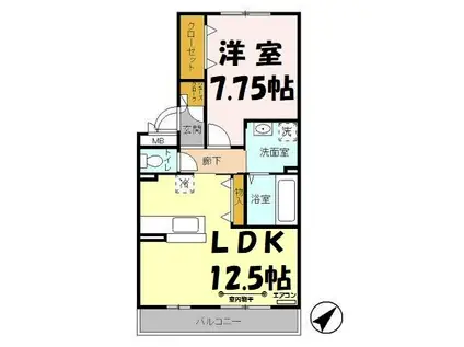 リビングタウン北越谷B(1LDK/3階)の間取り写真