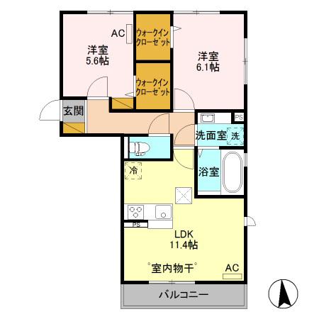 シュシュポルト(2LDK/2階)の間取り写真