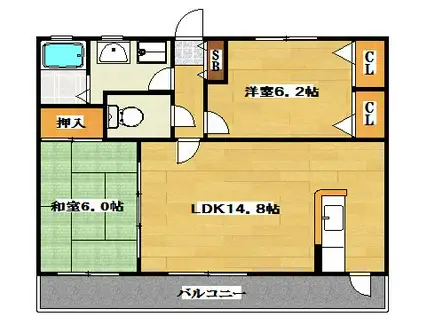 ESTAS小田部(2LDK/3階)の間取り写真