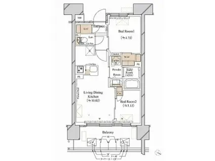 ブランシエスタ新丸子リバーフロント(2LDK/8階)の間取り写真