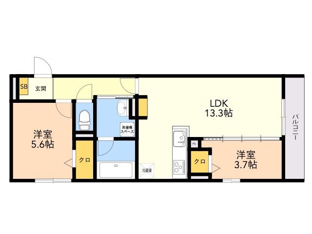 D-ROOM半道橋(2LDK/3階)の間取り写真