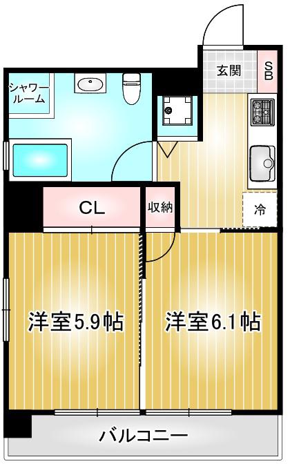 レインボーピア記念橋(1LDK/3階)の間取り写真