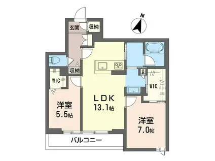  SHAMAISON セルディーナ イースト(2LDK/2階)の間取り写真