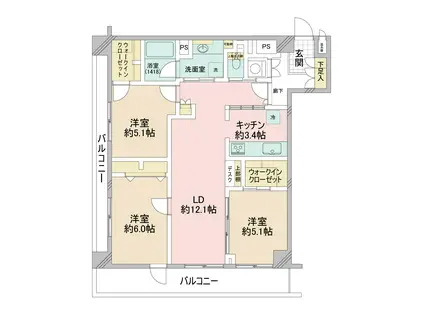 クレール駒込(3LDK/8階)の間取り写真