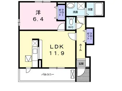 ビナグラード・KS(1LDK/1階)の間取り写真