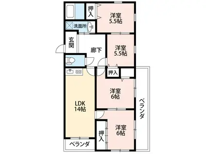 ドミールFUTABA A棟(4LDK/1階)の間取り写真