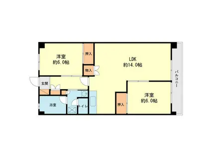 大西ハイツ春日原(2LDK/1階)の間取り写真