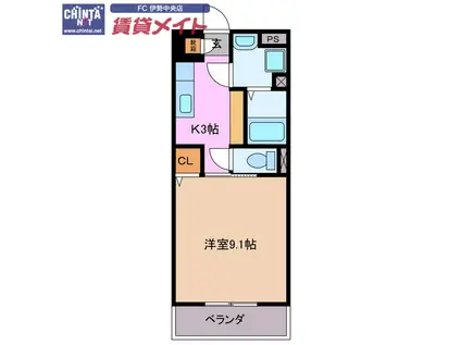 シンフォニー(1K/2階)の間取り写真