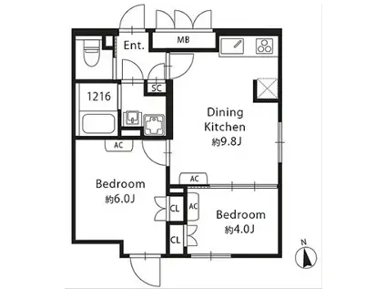 GRAN PASEO 目黒西小山(2DK/1階)の間取り写真