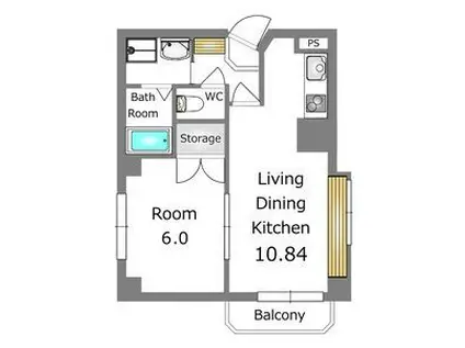 南大通イステートハイツ(1LDK/6階)の間取り写真