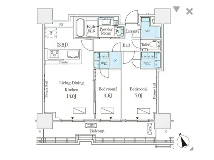 ロイヤルパークス品川(2LDK/16階)の間取り写真