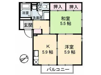 ディアスすぎB棟(2K/1階)の間取り写真