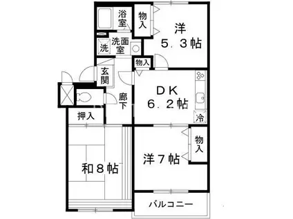 ディアコート(3DK/2階)の間取り写真