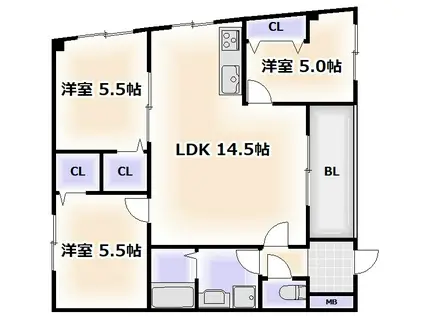HIT KITATANABE SIX(3LDK/3階)の間取り写真