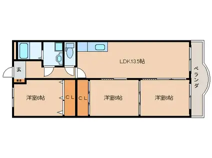 パストラール西大寺(3LDK/2階)の間取り写真