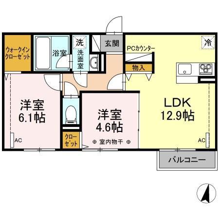 カーサ アル ソーレ(2LDK/2階)の間取り写真