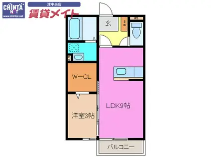 近鉄名古屋線 江戸橋駅 徒歩8分 2階建 築19年(1LDK/1階)の間取り写真