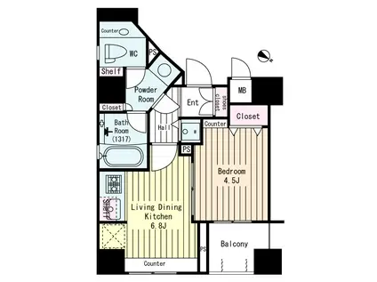 レックス赤坂レジデンス(1DK/7階)の間取り写真