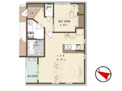 ラ・ヴィータ西中島(1LDK/3階)の間取り写真