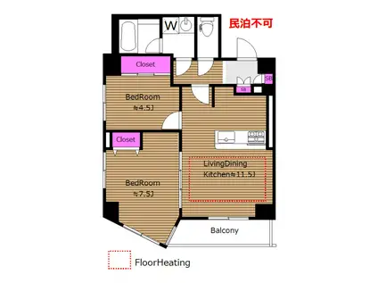 礼敷ゼロゼロ リノベ 2面採光 ルミークアン笹塚 Y(2LDK/5階)の間取り写真